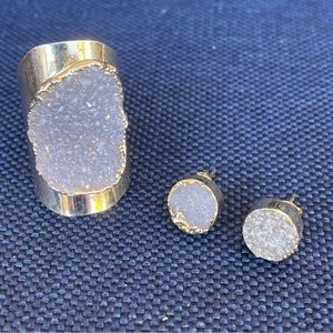 Drusy stone ring with matching earrings